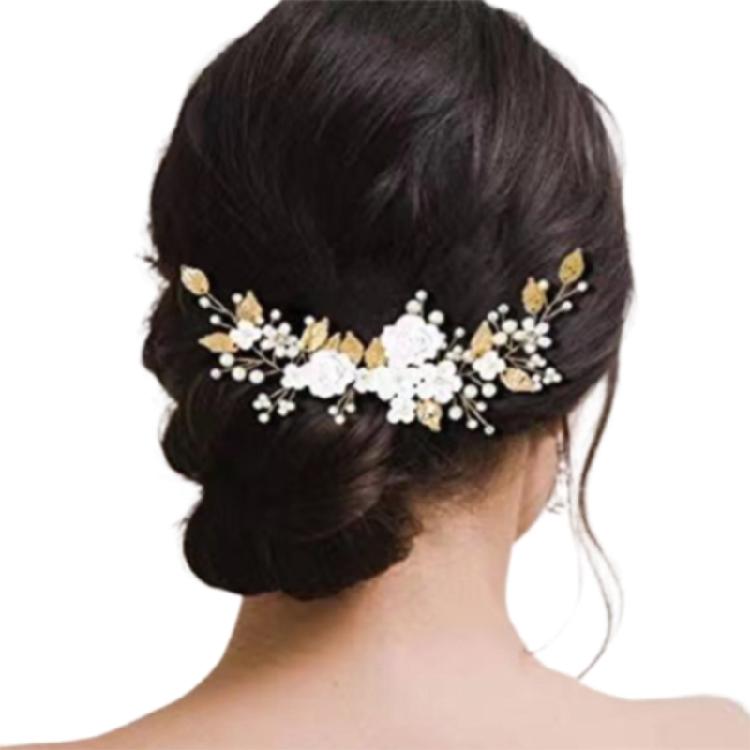 

Romance Artificial Pearls Hair Vine Wedding Headwear With Easy Attachment Hair Clip For Bridal Event And Photography Wear золотий