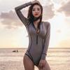 Women's Long Sleeve Korean Wetsuit One-Piece Swimsuit with Sun Protection