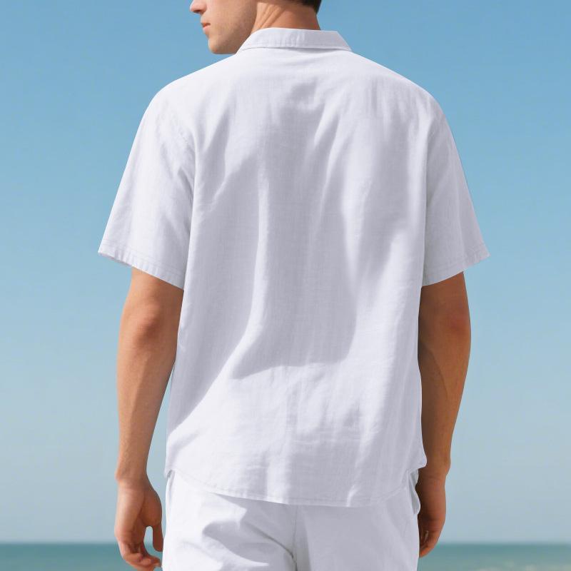 Summer Men's Lapel Shirt Woven Solid Color Simple Loose Casual Short-sleeved Shirt