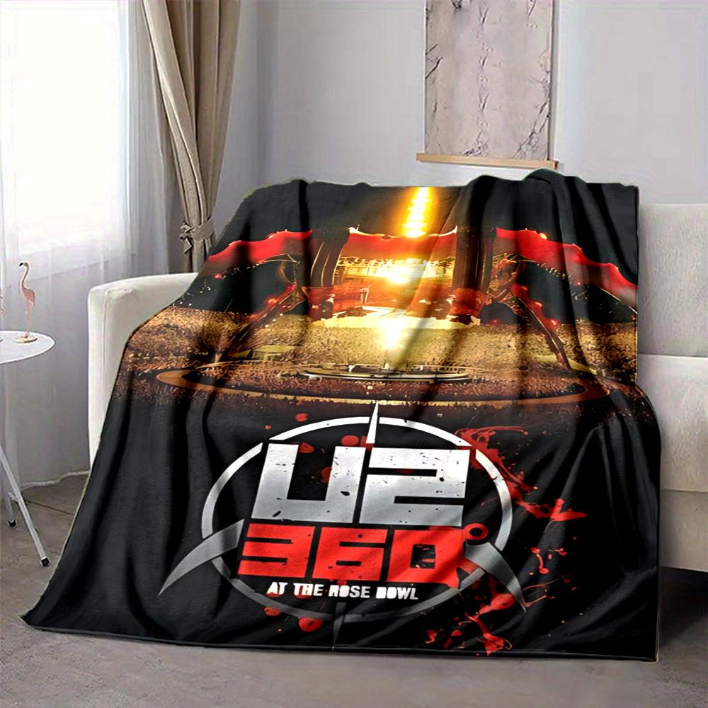 1pc U2 Blanket Lightweight Flannel Blanket Throw Blanket For Sofa, Bed, Travel, Camping, Livingroom, Office, Couch