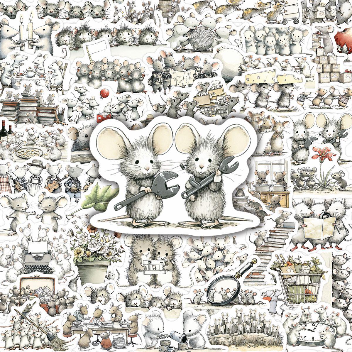 50 Sheets Cute Mouse Children s Healing Stickers for Retro Journal, Notebook, and Desktop Decoration No