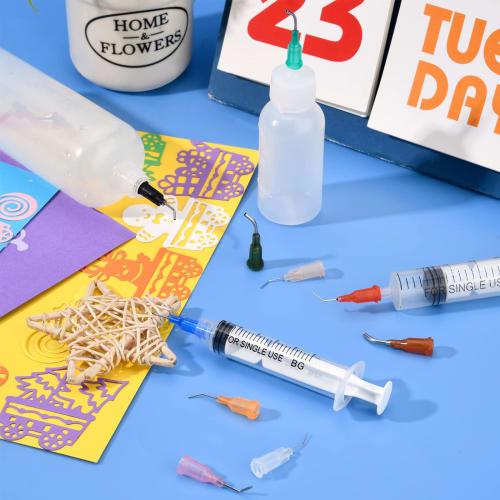 BENECREAT 120-Piece 12-Color Adhesive Needles, Plastic, 45-Degree Bend, Mixed Colors and Sizes, Replacement Needles, Dispenser Needles, Syringe Replac