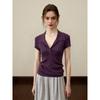 French Premium Purple Polo Neck Short Sleeve Knitted Sweater Women's Slim Lapel Top
