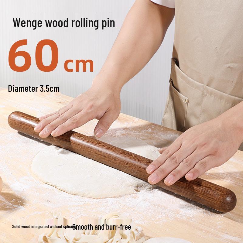 Solid Wood Rolling Pin for Dough, Dumplings & Baking - Round Head Design