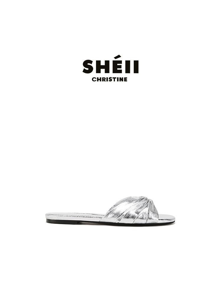 

Leather version~ Su Yinyin s same square-headed lambskin pleated flat-bottomed slippers, women s cool slippers, summer wear 34