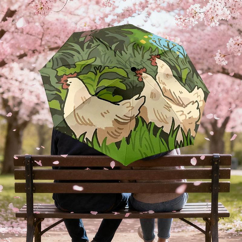 Galline in Giardino: Un abbinamento perfetto per la tua avventura all'aperto Ombrello Apri/Chiudi Automatico, Accessorio da Viaggio Leggero e Resistente, Regalo Ideale
