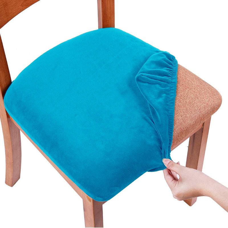 Real Soft Velvet Spandex Dining Room Chair Seat Covers Removable Washable Elastic Upholstered Cushion Slipcover