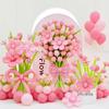 Pink Flower Balloon Kit with Fresh Style Background Wall, KT Board Set, and Long Latex Strips for Party Decoration.