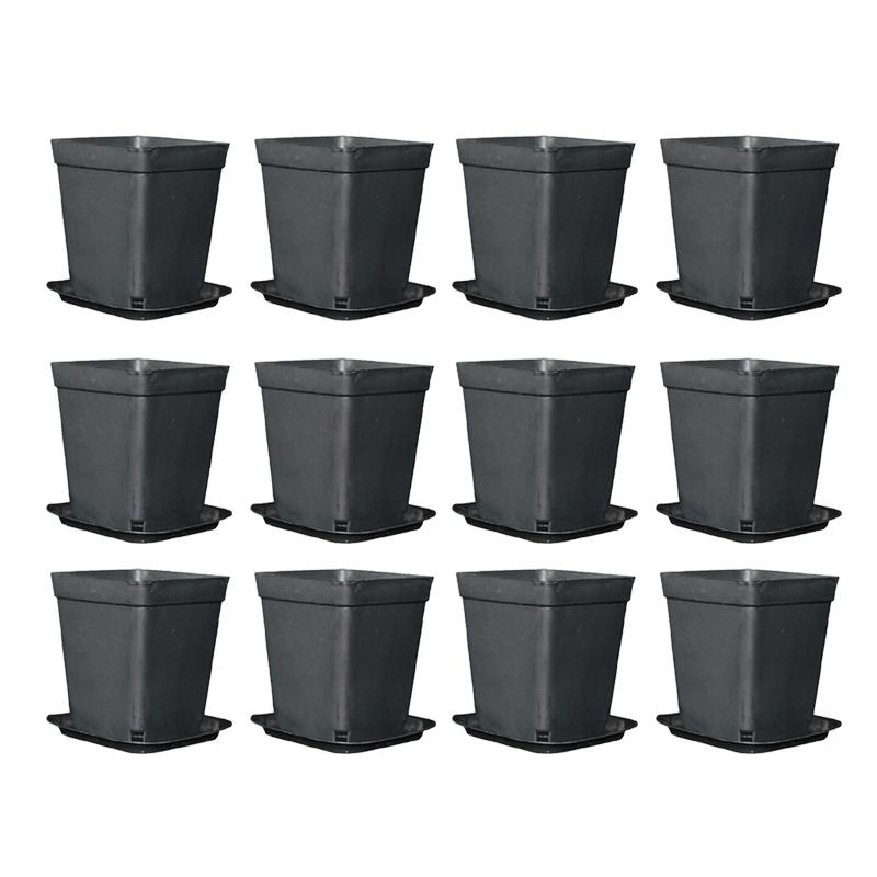 12PCS/Set Colorful Plastic 7cm Square Flowerpot with Tray Office Desktop Plant Grow Container Succulent Pot Garden Nurseries ZYF