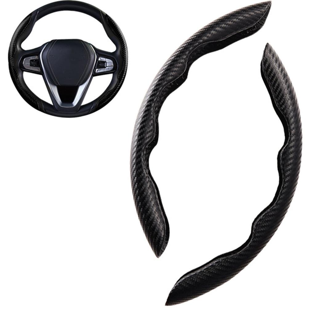 2pcs Steering Wheel Cover Carbon Fiber Color Anti Slip Wear Resistant Stylish Steering Wheel Grip