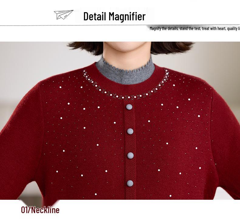 Elegant Winter Half-Collar Knit Sweater for Middle-Aged & Older Women – Velvet-Lined and Warm Two-Piece Look
