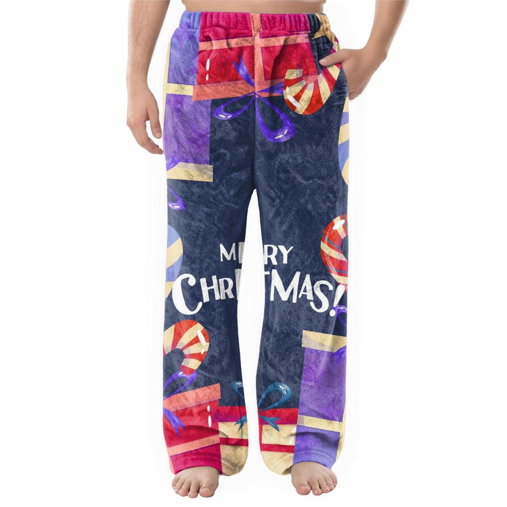 Men's Flannel Pocket Casual Pants, Printed Pocket Casual Pants, Home Sleeping Pants