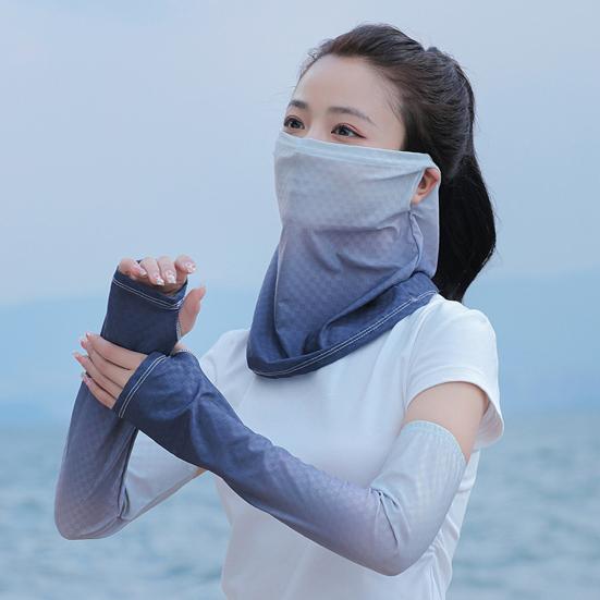 2Pcs/Set Face Guard Sun Protection Oversleeve Set, Ice Silk Cooling Fabric Arm Sleeves with Thumb Buckle Cuffs, for Outdoor Commuting Camping