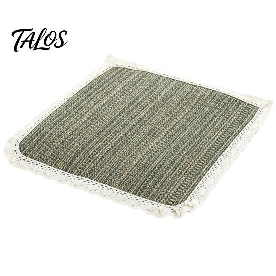 Thin Seat Pad for Home Cotton Linen Chair Pad, Striped Plaid Dining Mat with Lace Trim, Lightweight Wood Chairs Breathable Ties Office Barstool