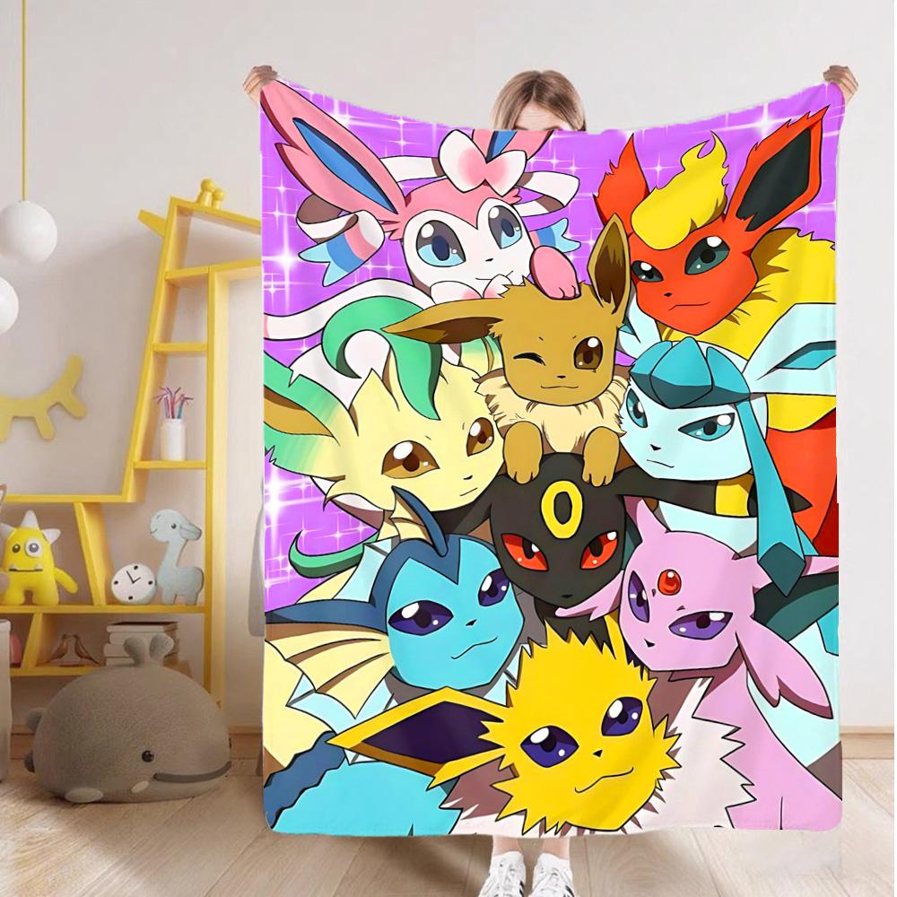 Kawaii E-Eevees Blanket Furry Sofa Blankets Fluffy New Year Bedspread on the Bed Camping Home and Decoration Anime Sofas Picnic