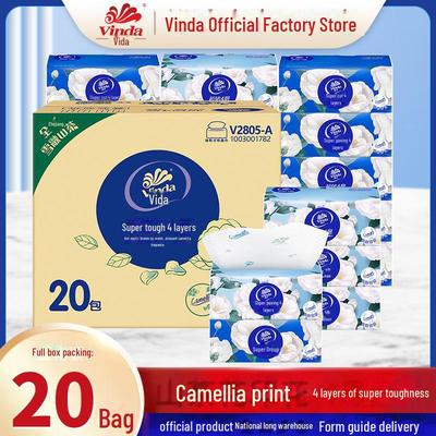 Vinda Camellia 4-layer Scented Tissue, 90 Sheets, 20 Packs - Compact Facial Tissue for Home Use