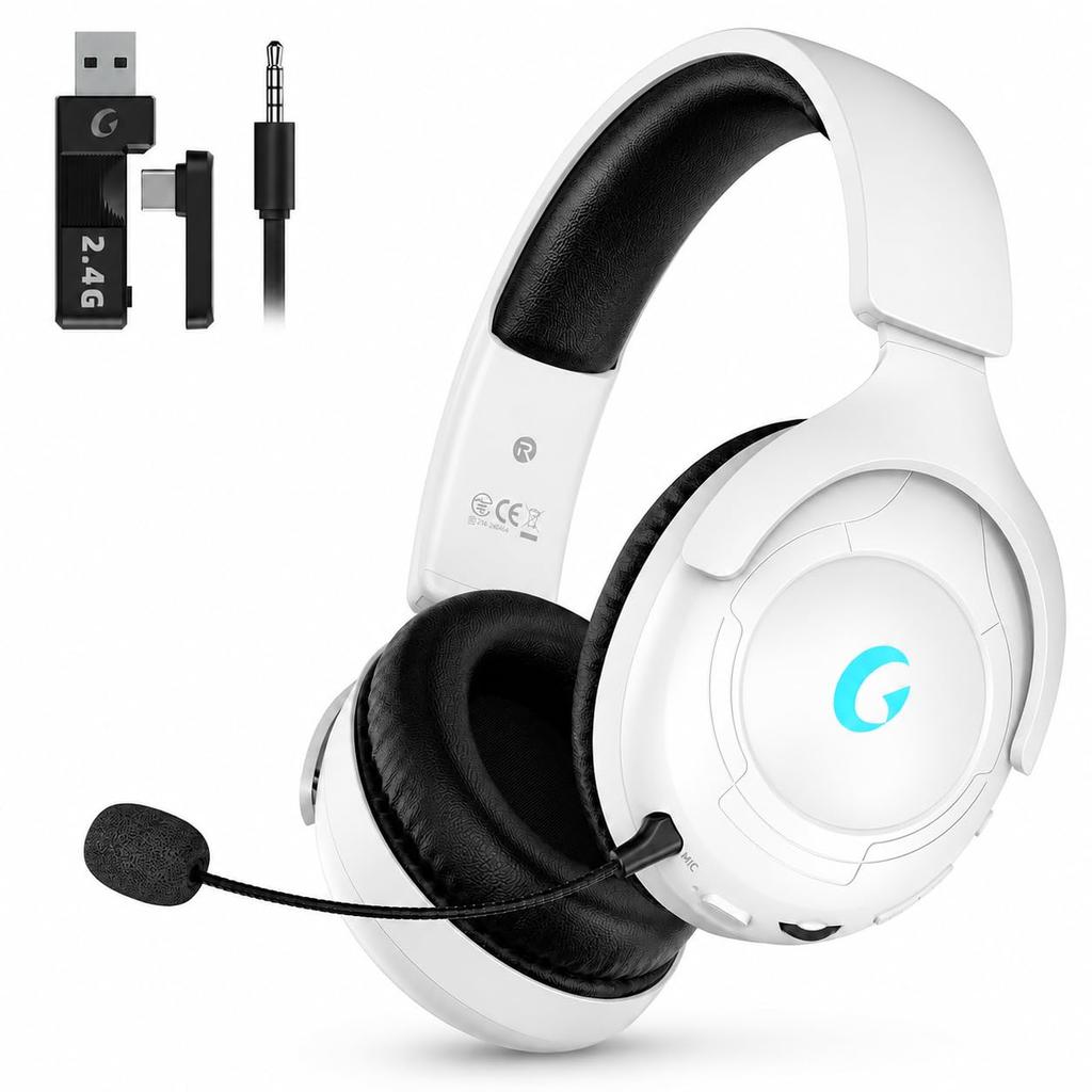 Gvyugke Wireless Gaming Headset with Active Noise Cancellation, Up to 45 Hours Playback, White