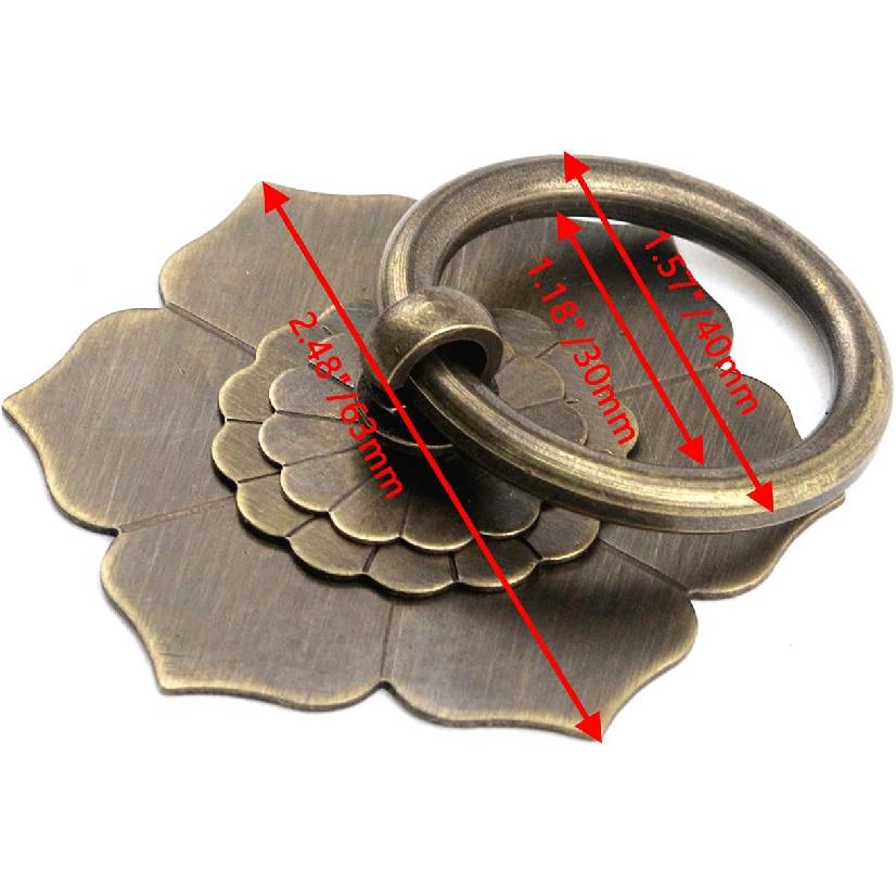Drop Ring Knobs Antique Bronze Tone Ring Pulls Flower Shape Dresser Drawer Cabinet Pulls - 2pcs