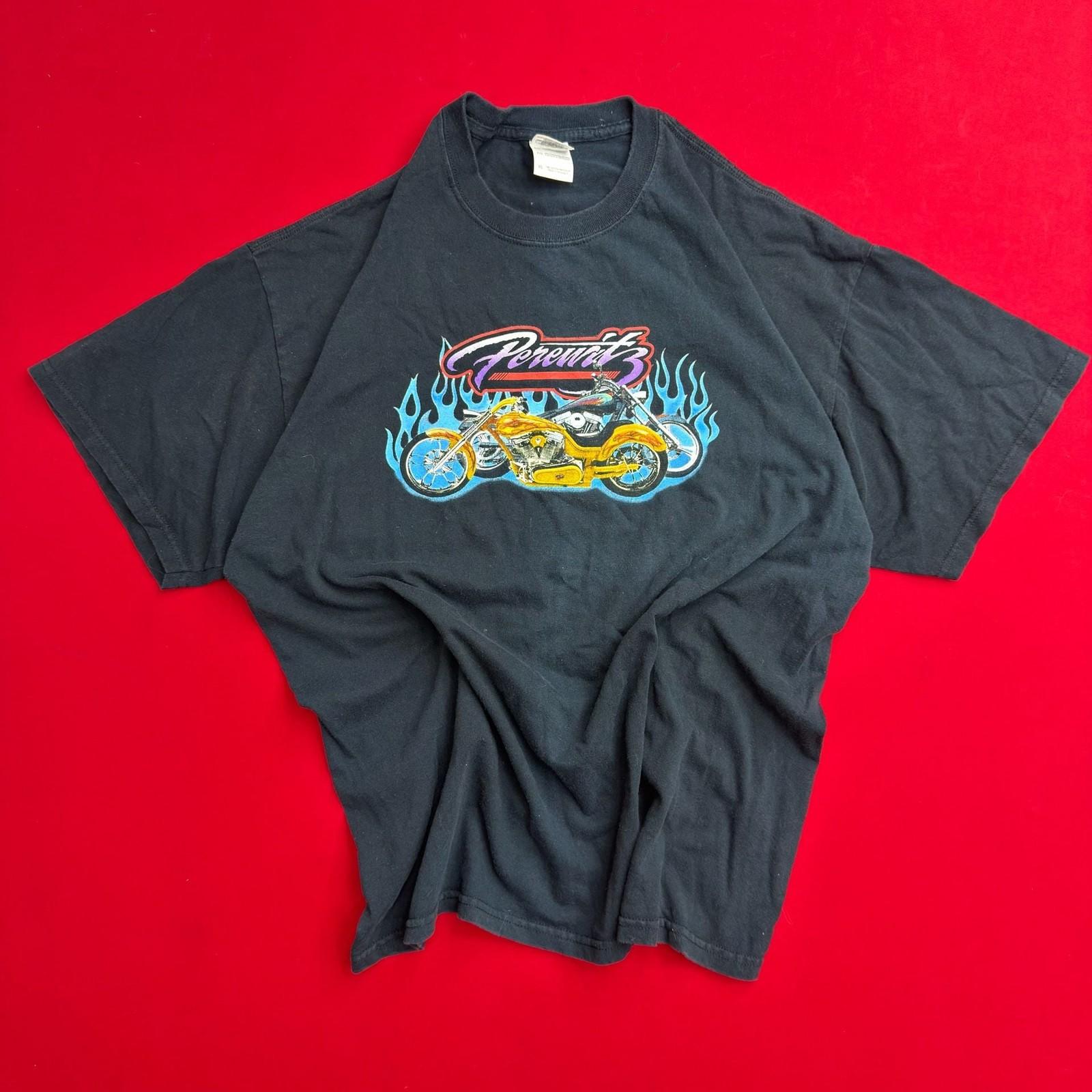 Vintage 90’s Y2K Men’s Perewitz Motorcycles Bike Harley Flames T-Shirt Black XXL