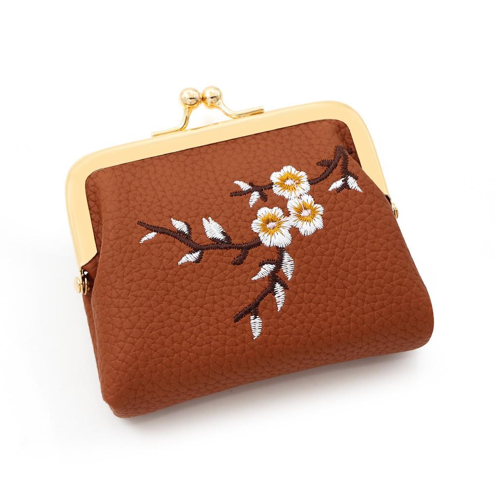 Chinese Style Embroidered Coin Purse With Flower Pattern For Women Daily Use