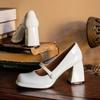 Mary Jane Shoes for Women Fashion New Chunky Heel Wedding Dress Shoes 2024 Spring New Round Head Solid Color Women's Shoes