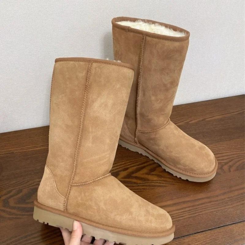 2027 New Design Women Real Sheepskin Leather Snow Boots Natural Wool Fur Lined Winter Warm Shoes Xmas Classic Casual Flat Boots
