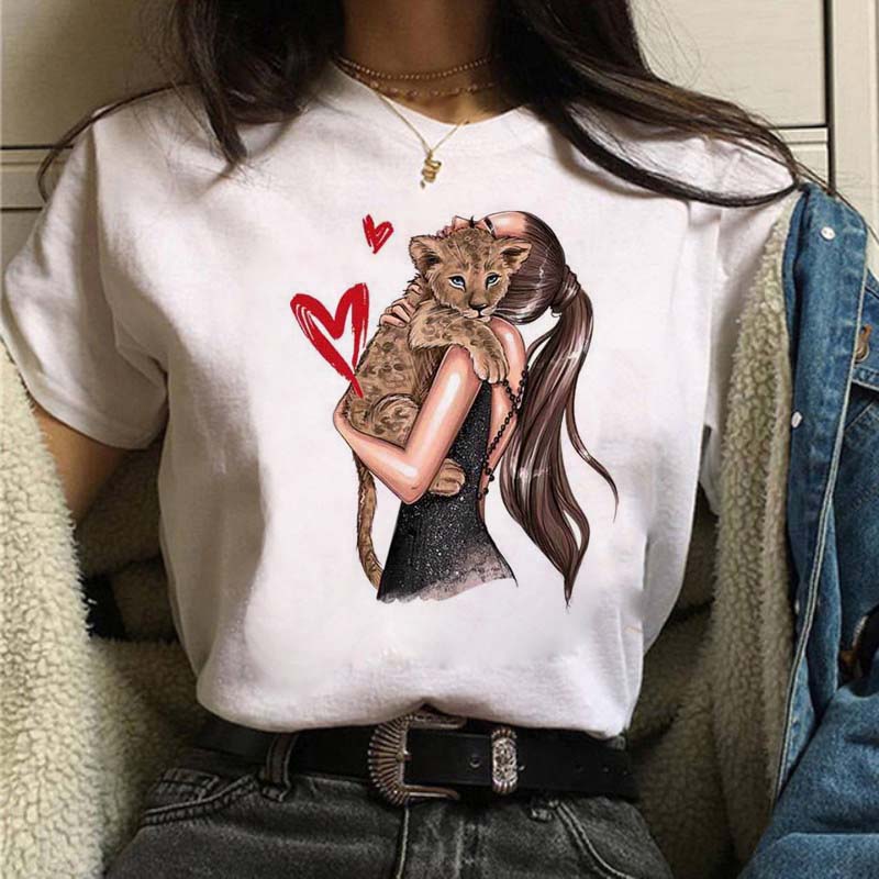 Women T Shirt Fashion Casual Female Print Shirt Loose Women Oneck Tops Harajuku 90s Girls Kawaii T Shirt Korean Style Clothes