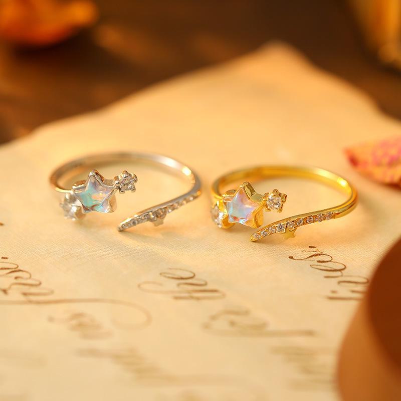 Banyan Tree S925 Silver Moonstone & Star Zircon Ring – Elegant Gift for Her