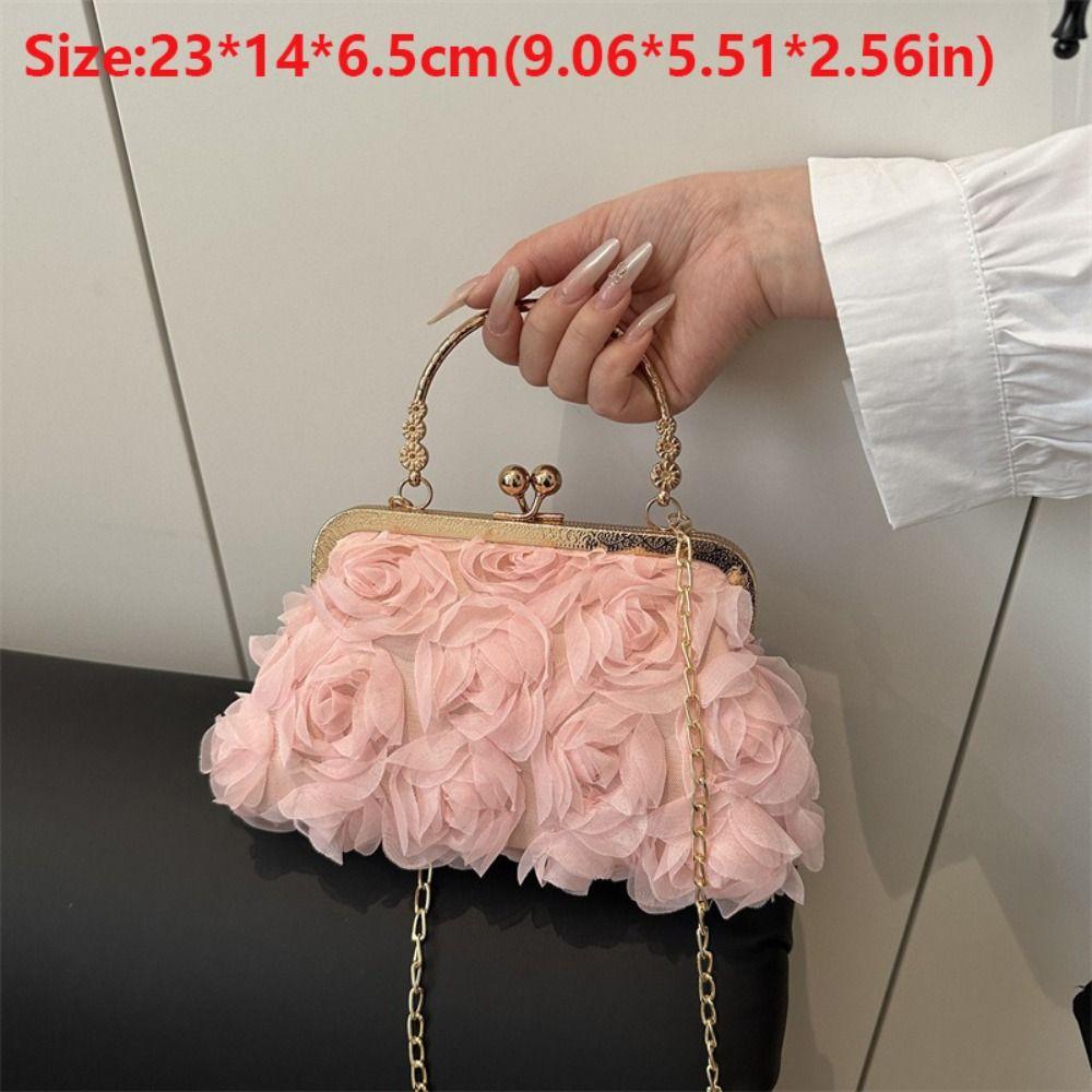 Luxury Polyester Fiber Evening Bags Chiffon 3D Flower Banquet Bag Chain Clutch Handbag Women Crossbody Bag