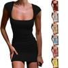2026 Women's Sexy V-neck Cut-out Hip-hugging Summer Dress - European and American Style Short Sleeve.