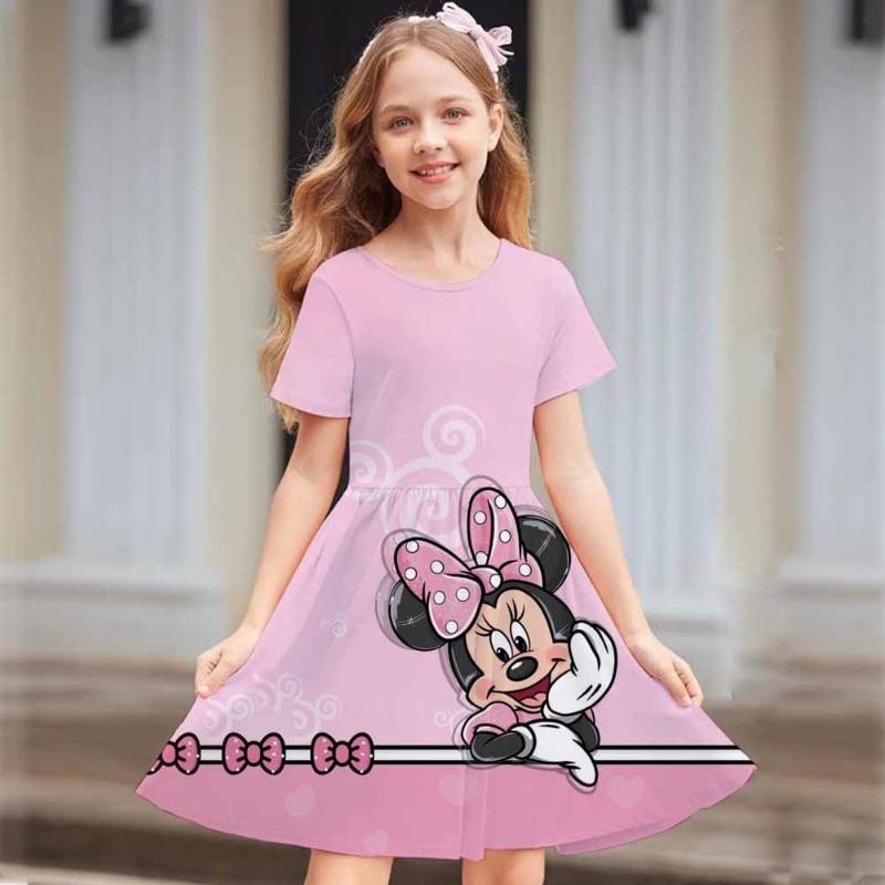 Children Clothes Girls Short Sleeve Dress Cartoon Minnie Mouse Printed