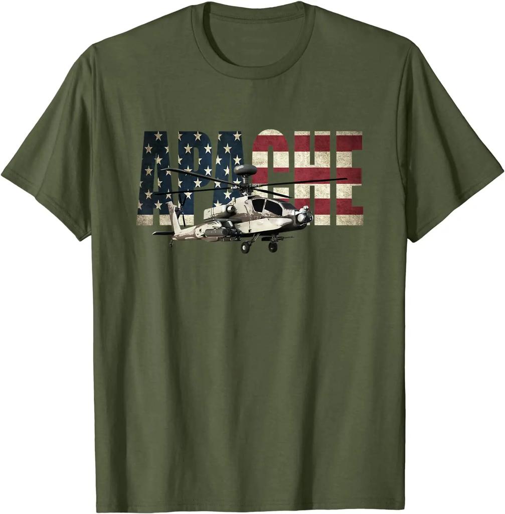 American Flag AH64 Apache Helicopter Gunship TShirt Summer Cotton Short Sleeve ONeck Mens T Shirt New S3XL