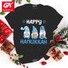 Heißes Weihnachtswichtel Glückliches Chanukka Briefdruck T-Shirt Damenmode Kurzarm Street Casual Persönlichkeit Sommer T-Shirt