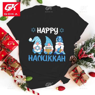 Hot Christmas Gnome Happy Hanukkah Letter Printing TShirt Women Fashion Short Sleeve Street Casual Personality Summer TShirt