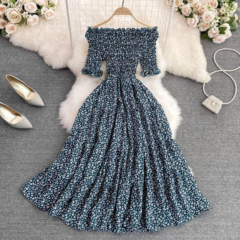 

Fashion Big Swing Chiffon Summer Seaside Holiday Beach Dress Navy All yards