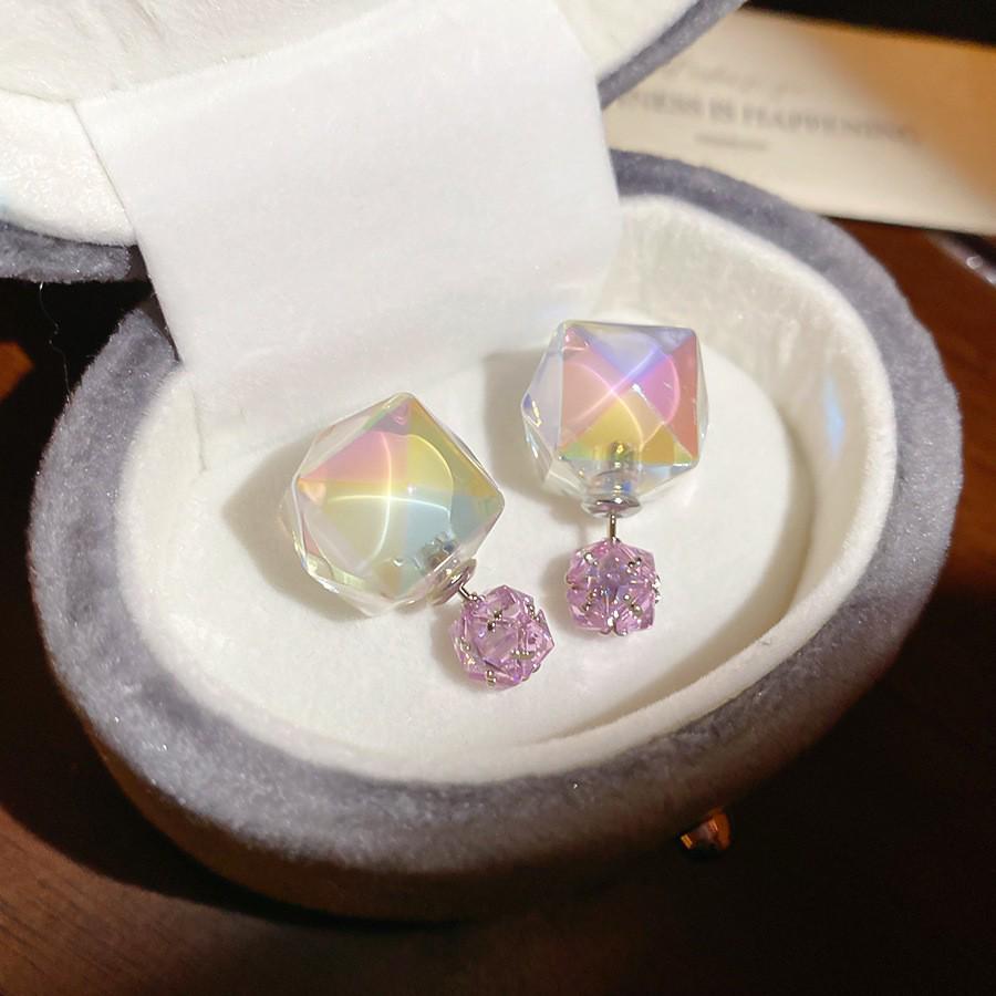 Silver Needle Pink Cubic Zirconia Flower Stud Earrings – Elegant & Delicate Accessories for Women.