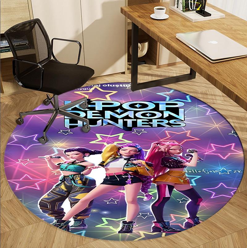 KPop Demon Hunters Pattern Round Rug, Indoor/Outdoor Mat, for Picnic, Gameroom, Bedroom, Office, Living Room, Home Decor Carpet, Birthday Gift