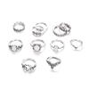 Bohemian Retro Totem Gemstone Openwork Ring Set for Women - 11 Pieces