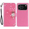 For iPhone 17 Pro Max Wallet Case Owl Flower Imprinted Rhinestone Leather Cover