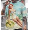 T-shirt Vintage da Uomo Sexy Bellezza Modello Stampato 3D T-shirt Casual a Maniche Corte T-shirt Oversize Abbigliamento da Uomo Top Estate