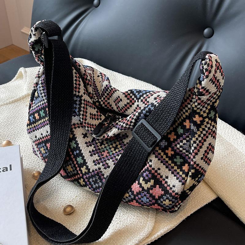 Velkokapacitní etnická taška na knedlíky pro ženy, taška přes rameno, plátěná crossbody taška