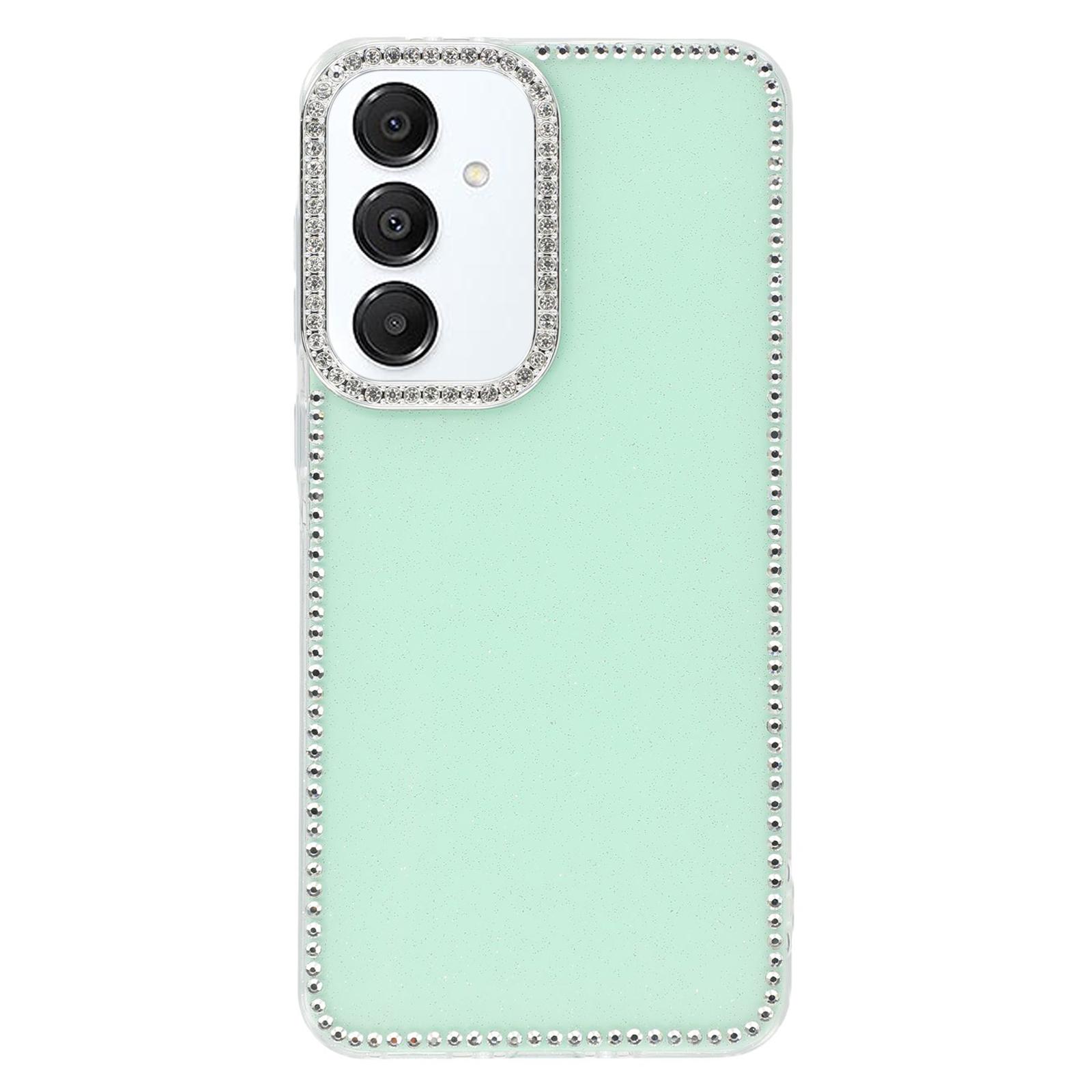 

For Samsung Galaxy S25/S24 Case Rhinestone Edge Glitter Back TPU+PC IMD Phone Cover Glitter Light Green