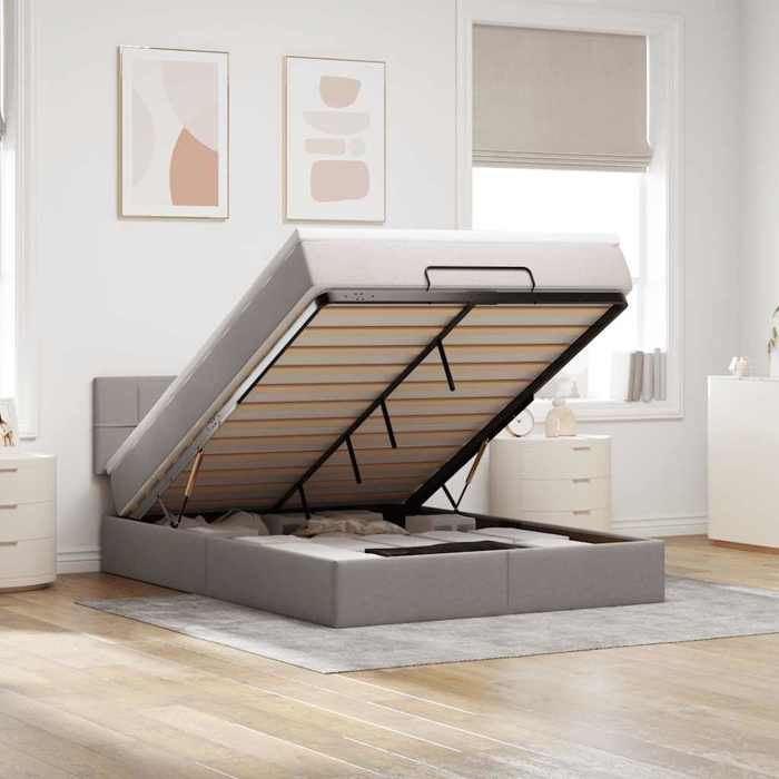 Cadre de lit ottoman - Maison Exclusive - 140 x 190 cm - Tissu taupe - Rangement hydraulique