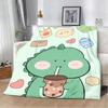 Cute Cartoon Dinosaur Printed Throw Blanket  Soft  Warm  Perfect for Home Travel Picnics  Ideal Birthday Gift