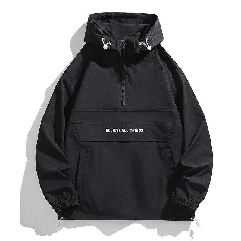 Giacca Americana Larga con Mezza Zip per Primavera e Autunno, Stile Tooling per Coppia, Antivento Impermeabile Uomo