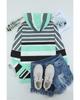 Azura Exchange Striped Drawstring Long Sleeve Hoodie