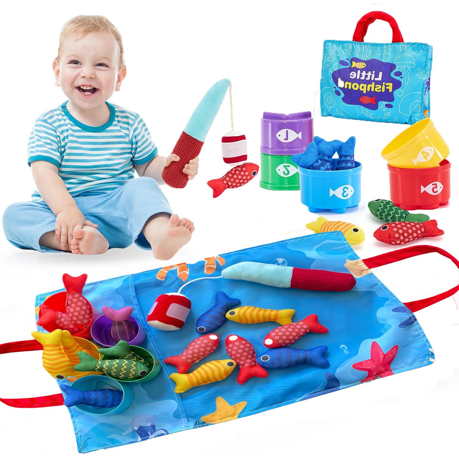 

Montessori Toys for Toddler Cloth Fishing Game with Educational Learning Toys Stacking Cups Number Counting Color Sorting Toys