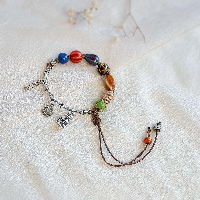 Осенне-зимний керамический браслет Jingdezhen, литературный и этнический стиль, универсальный, новый китайский, с бусинами, простой браслет, украшение