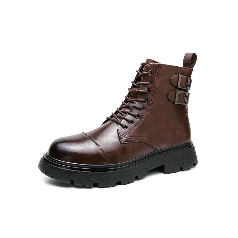 Fashion Brown Motorcycle Boots Genuine Leather Men Spring New Combat Army Boots Waterproof Man Boots Classic Trend Footwear Casual Shoes