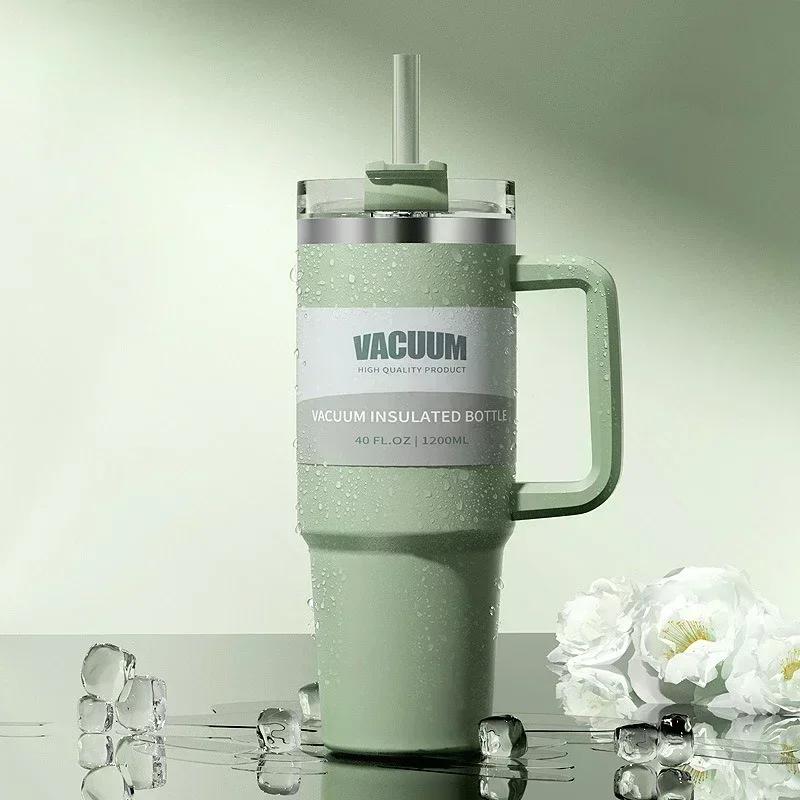 1200ml Metal Stainless Steel Insulated Tumbler with Hanlde Vacuum Portable Straw Cup Large Thermal Mug for Hot and Cold Coffee 1200ML